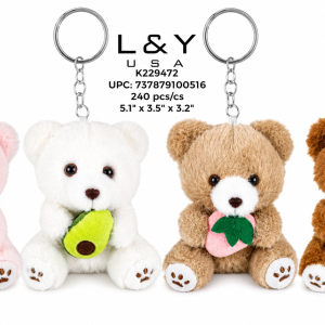 Fruit Holding Mini Bear Plushie Keychain - 12/pk 20bx/cs cs.240